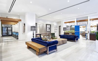 Lobby and coworking lounge at Innside By Melia New York Nomad.