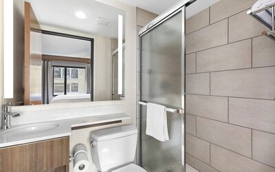 Guest bathroom with shower at Holiday Inn Manhattan 6th Ave - Chelsea.