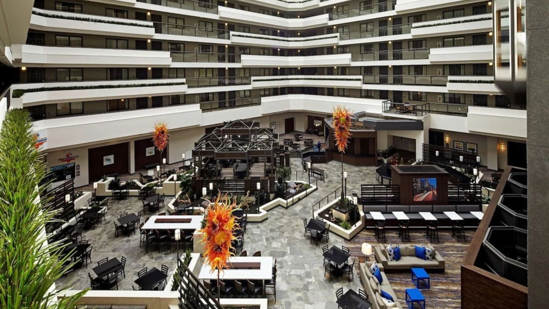 Dining area perfect for coworking at Embassy Suites By Hilton LAX Airport North.