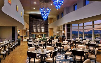 Hotel restaurant with comfortable sitting at Fairmont Vancouver Airport - YVR Terminal Hotel.