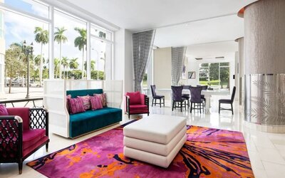 Lobby and coworking lounge at YVE Hotel Miami.