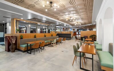Dining area perfect for coworking at The Live Hotel.