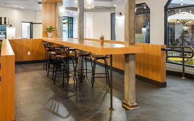 Lobby and coworking lounge at The Live Hotel.