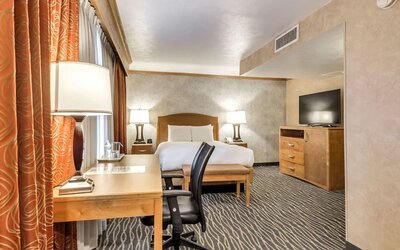 Day use room with work desk at Radisson Hotel Salt Lake City Airport.