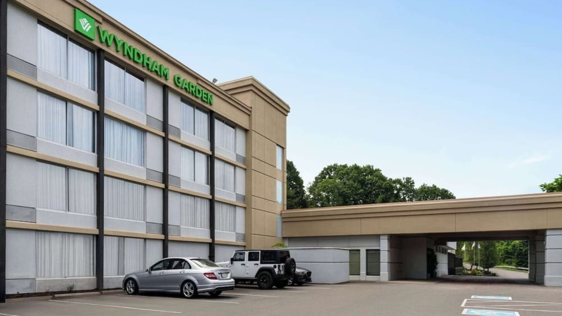 Hotel exterior at Wyndham Garden Pittsburgh Airport.