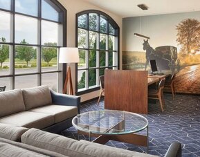 Lobby lounge with business center at Courtyard By Marriott Waterloo St. Jacobs.