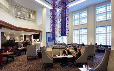 Dining area perfect for coworking at Hyatt Regency Boston.