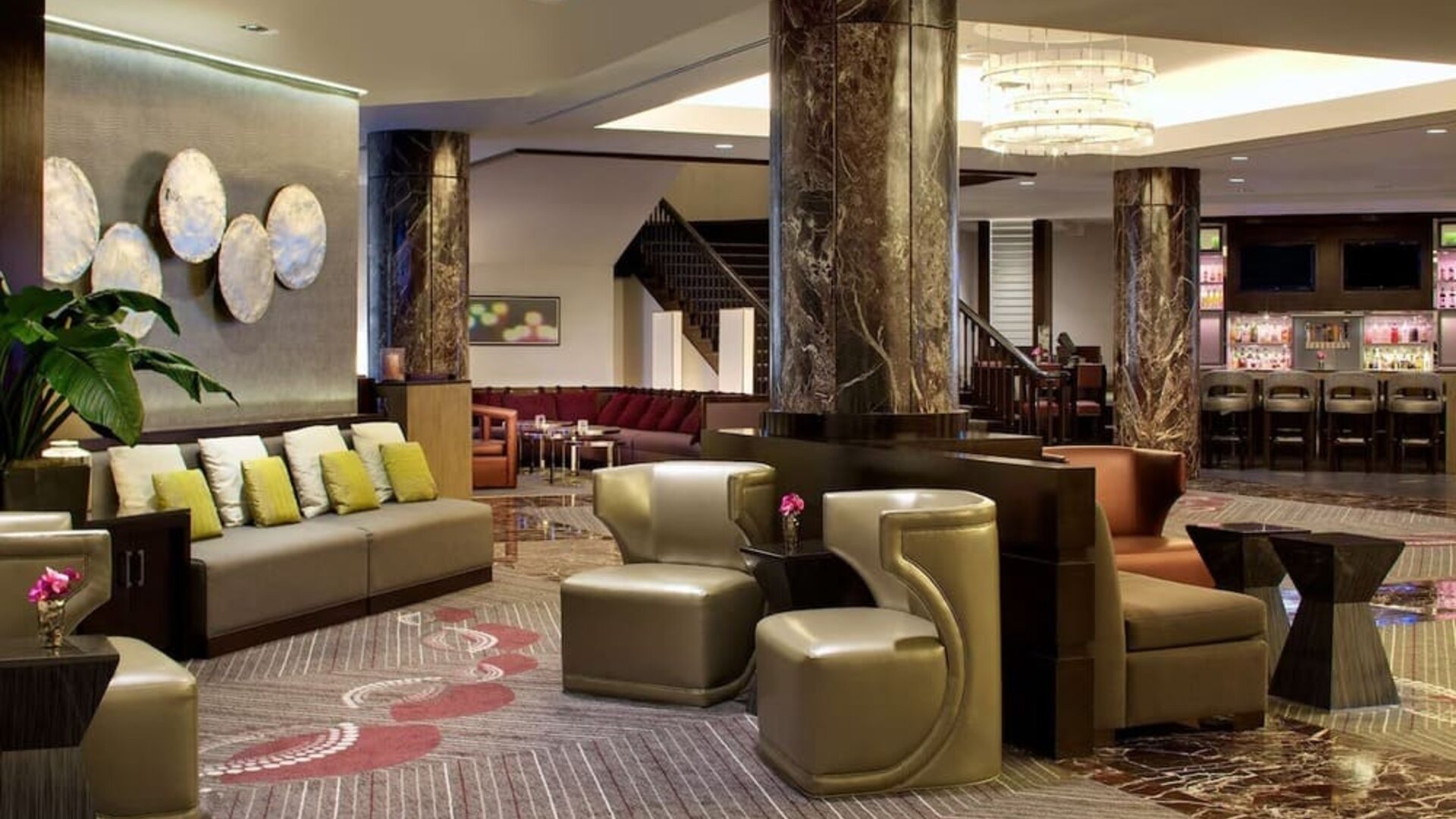 Lobby and coworking lounge at Hyatt Regency Boston.