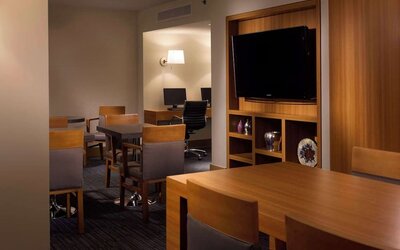 Executive lounge and business center with computers and printer at Hyatt Regency Vancouver.