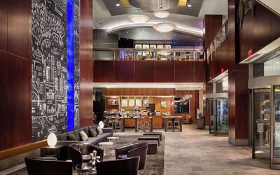 Stylish and comfortable lobby lounge at Hyatt Regency Vancouver.