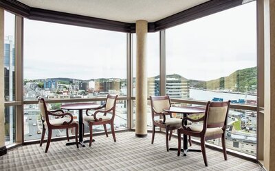 Beautiful sitting area with city view at Delta St. John's Hotel & Conference Center.