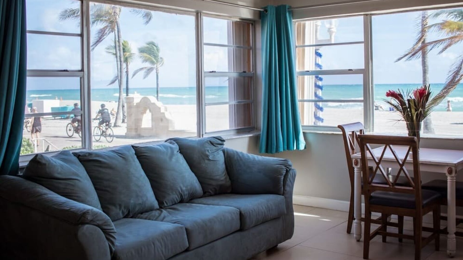 Living area inside day use room at Riptide Hotel.
