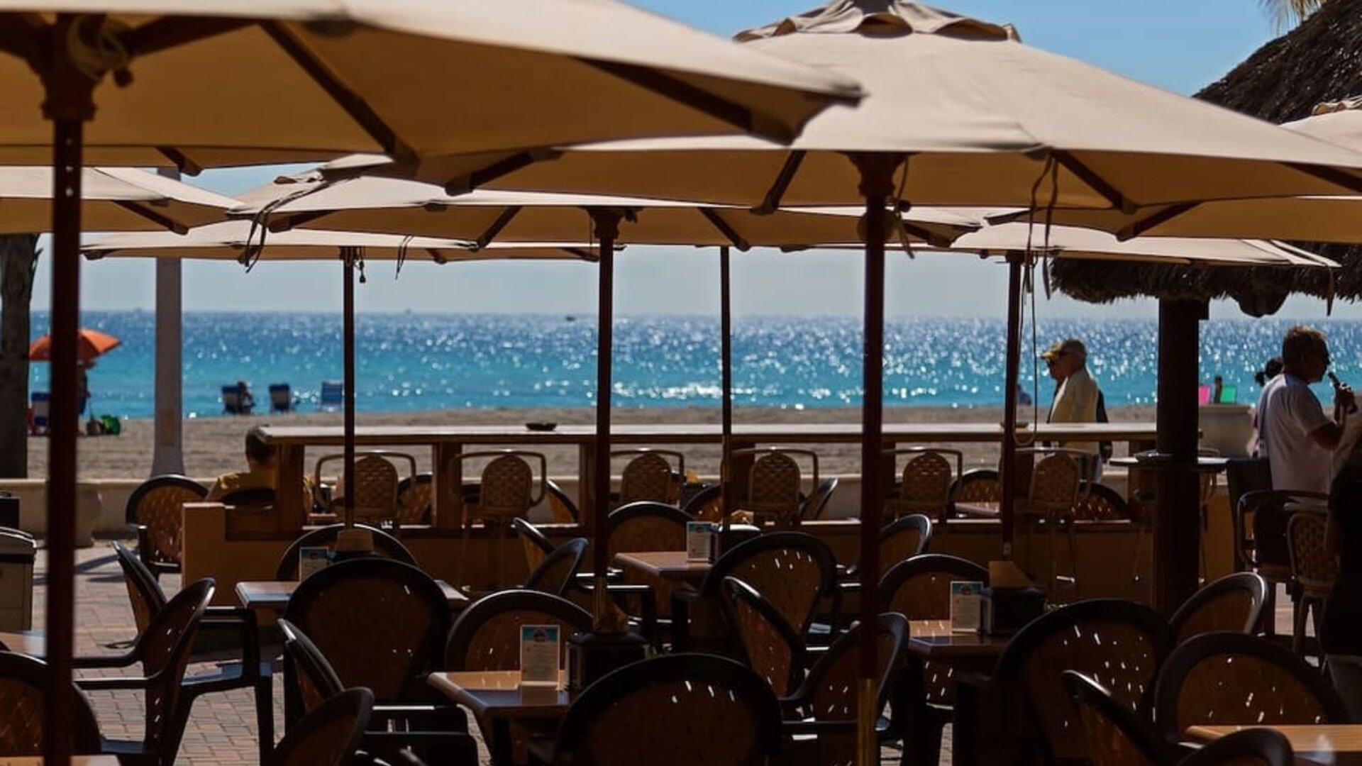 Dining area with ocean view at Riptide Hotel.