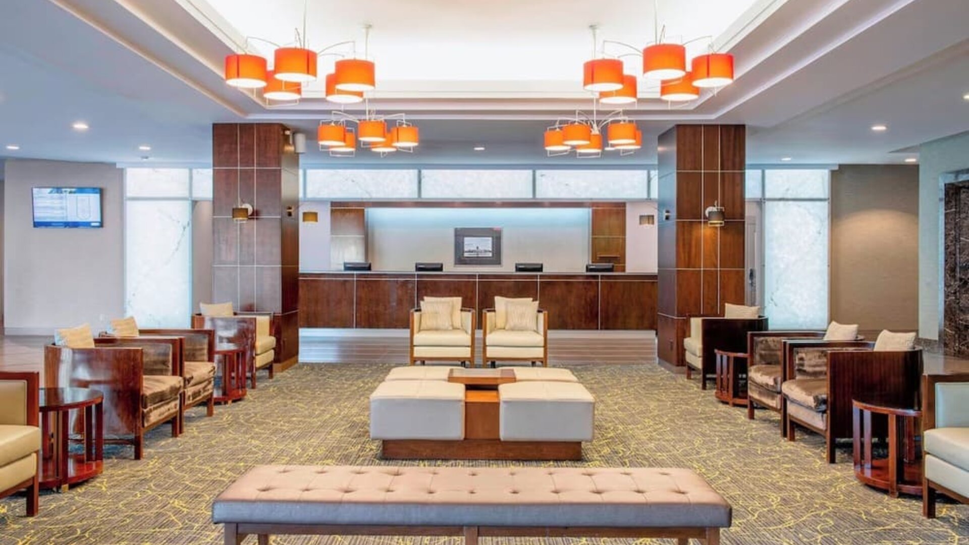 Lobby lounge perfect for co-working at Delta Hotel By Marriott Regina.