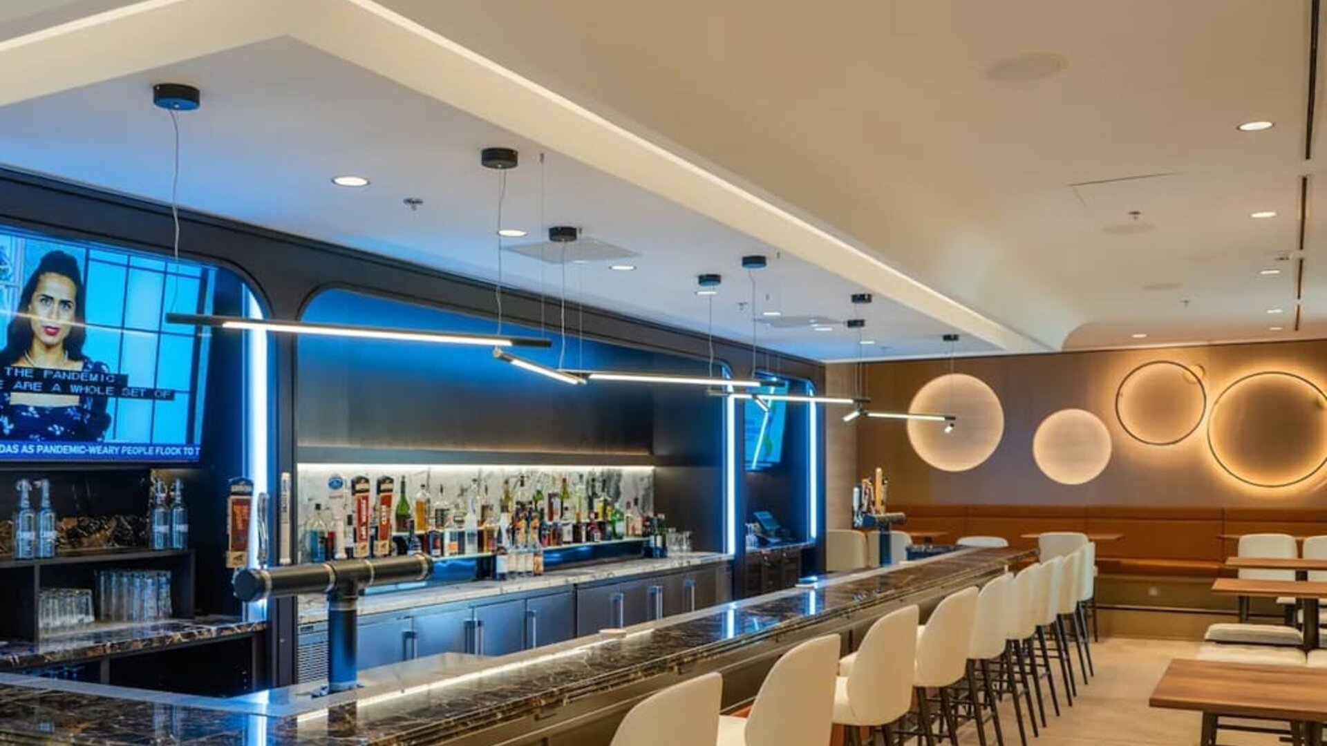 Stylish hotel bar with lounge area at Atlantica Hotel Halifax.