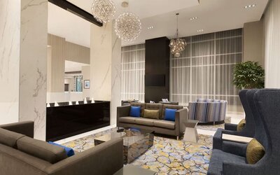 Lobby lounge at Embassy Suites By Hilton Toronto Airport.