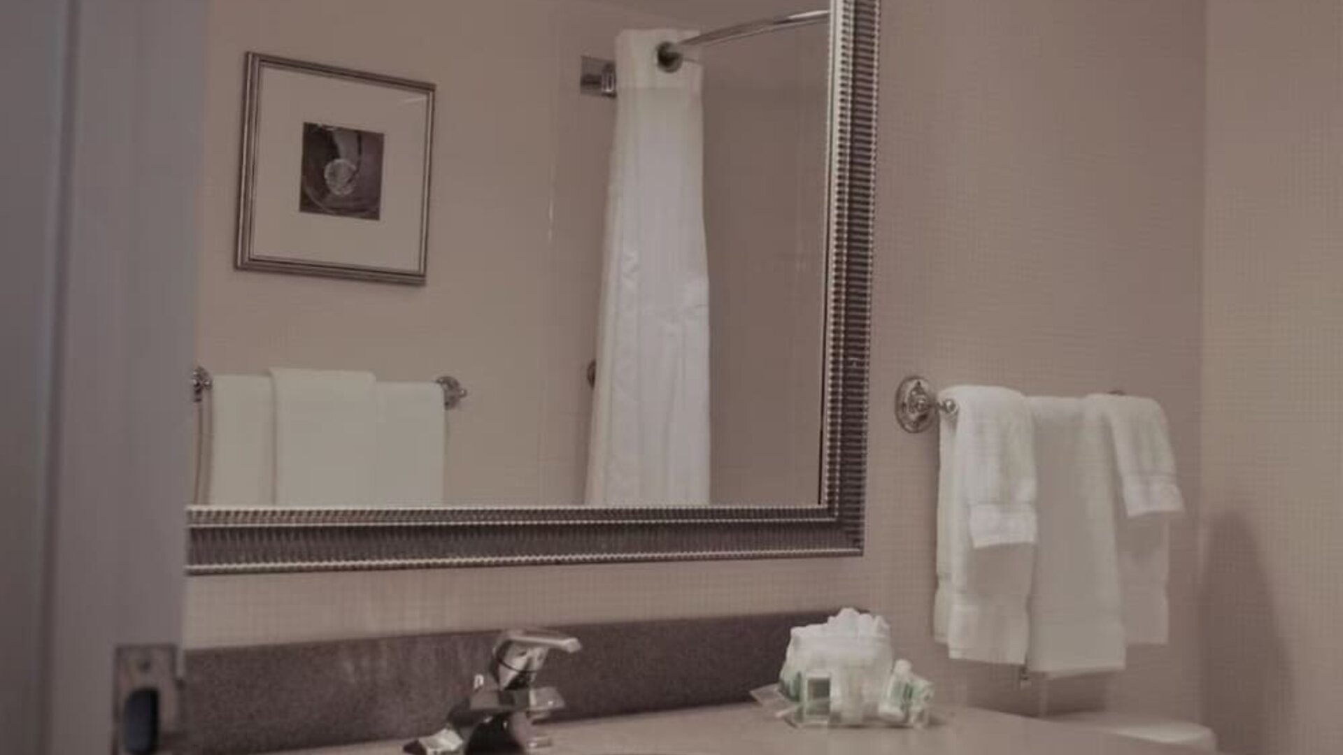 Guest bathroom with shower and free toiletries at Holiday Inn Laval Montreal.