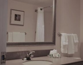 Guest bathroom with shower and free toiletries at Holiday Inn Laval Montreal.