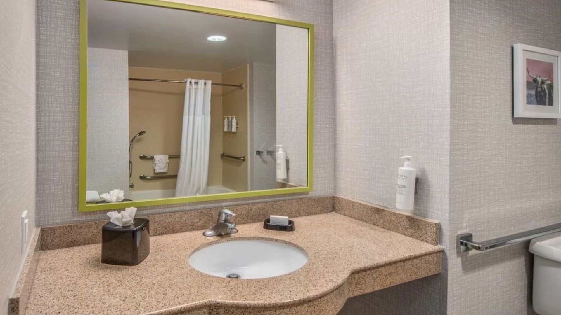 Guest bathroom with shower and tub at Hampton Inn & Suites Dallas/Allen.