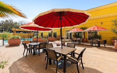 Courtyard perfect for coworking at La Quinta Inn & Suites San Antonio Medical Center NW.