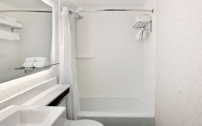 Guest bathroom with shower and tub at Holiday Inn Express New York City - Chelsea.