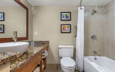 Guest bathroom with shower and tub at Comfort Inn & Suites Glen Mills – Concordville.