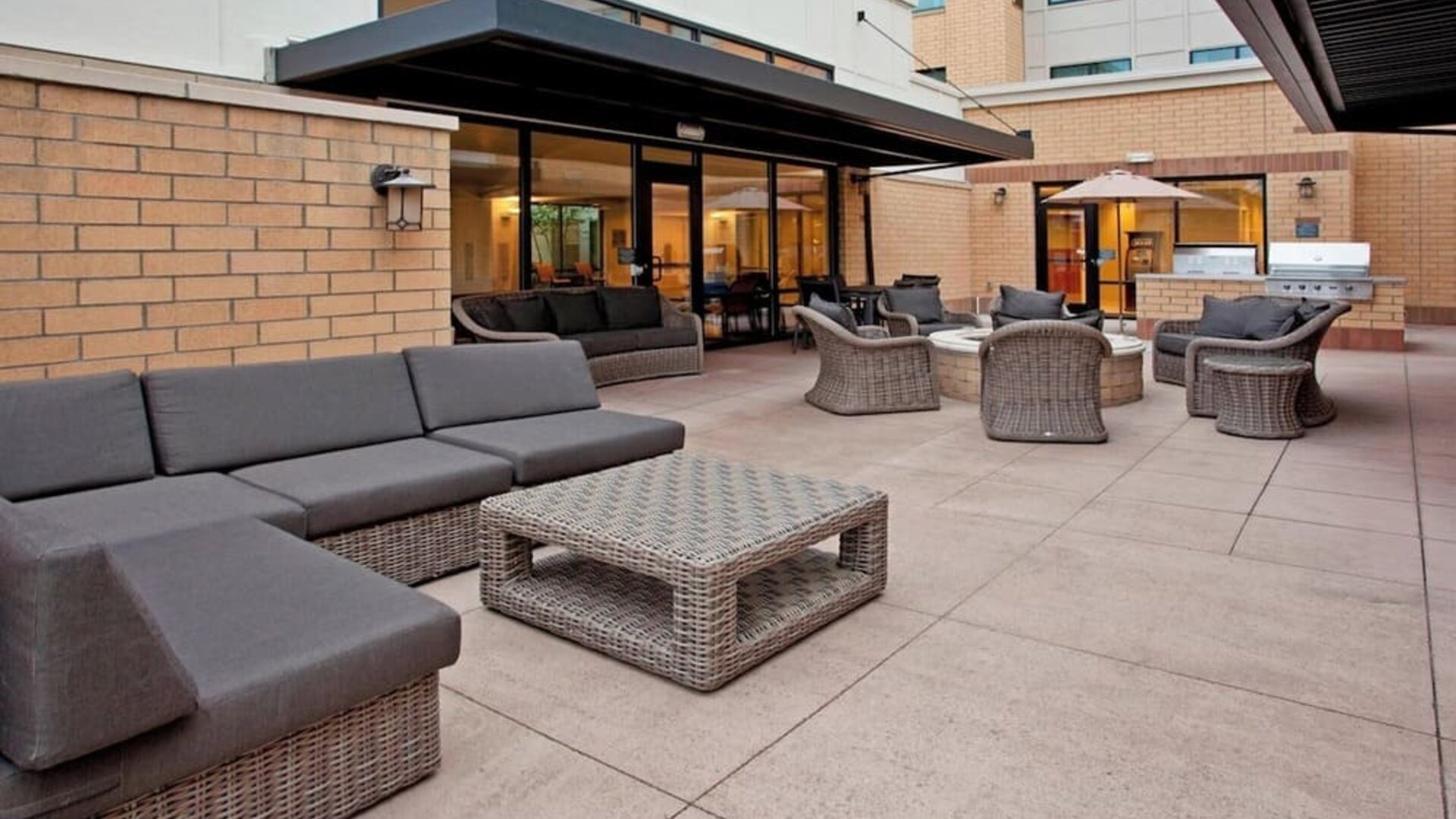 Veranda near hotel bar at Residence Inn By Marriott Portland Airport At Cascade Station.