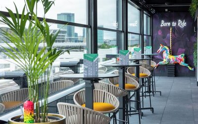 Rooftop terrace with lounge sitting at NYX Hotel London Holborn By Leonardo.