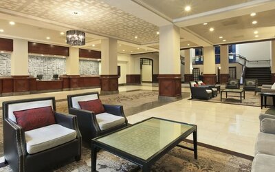 Lobby and coworking lounge at Capital Hilton.