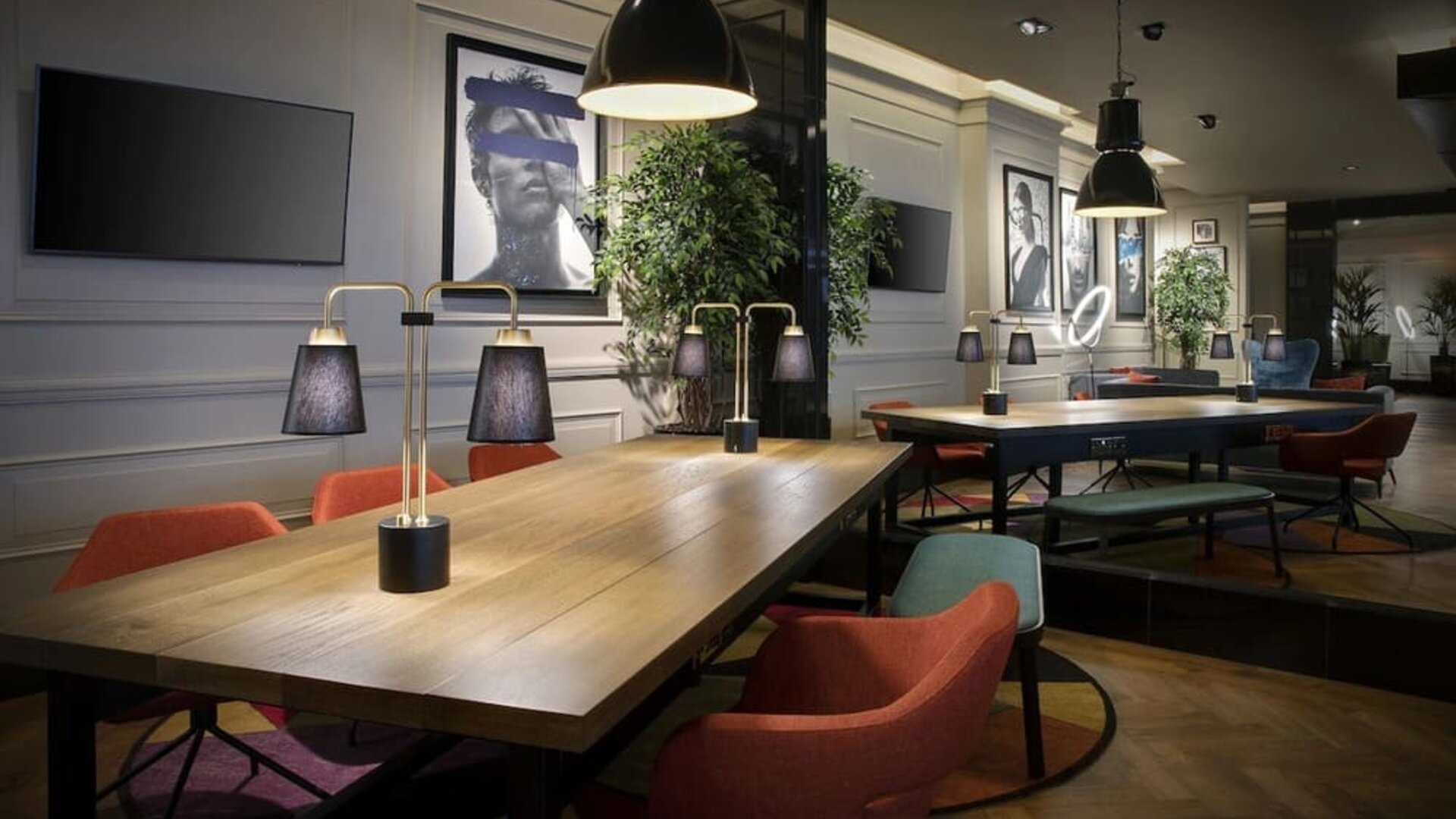 Lobby workspace at Leonardo Royal Hotel London City.