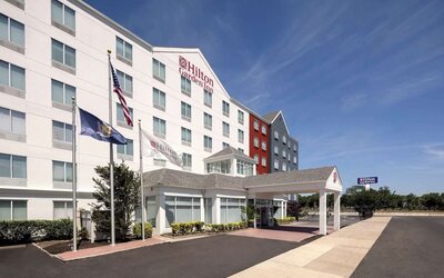 Hotel exterior at Hilton Garden Inn Queens/JFK Airport.