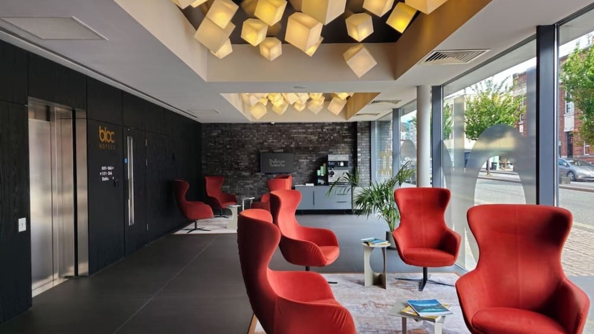 Lobby lounge perfect for co-working at Bloc Hotel Birmingham.