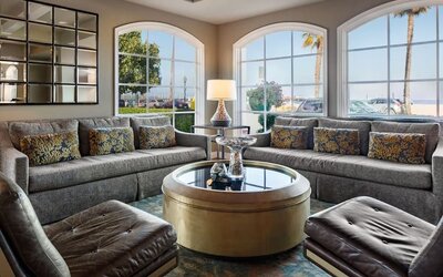 Lobby and coworking lounge at Hotel Milo.