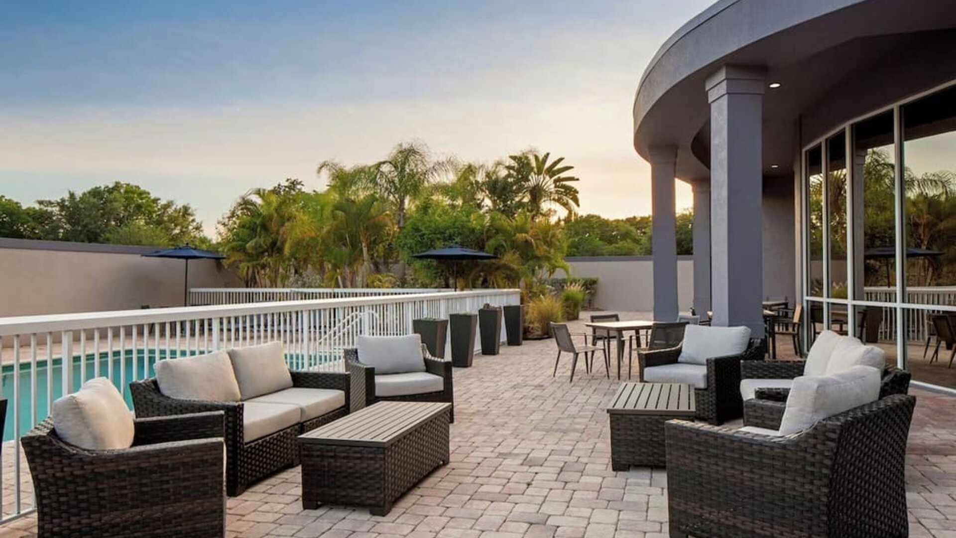 Courtyard with ample seats at Courtyard By Marriott Tampa Oldsmar.