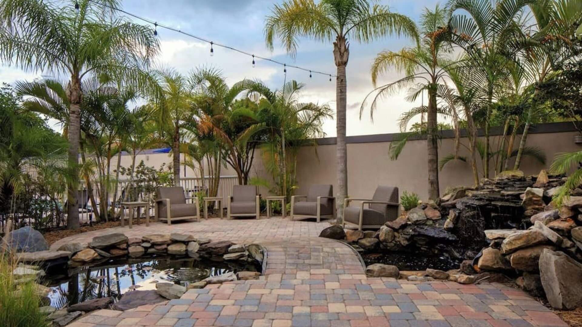 Seats available in koi pond at Courtyard By Marriott Tampa Oldsmar.