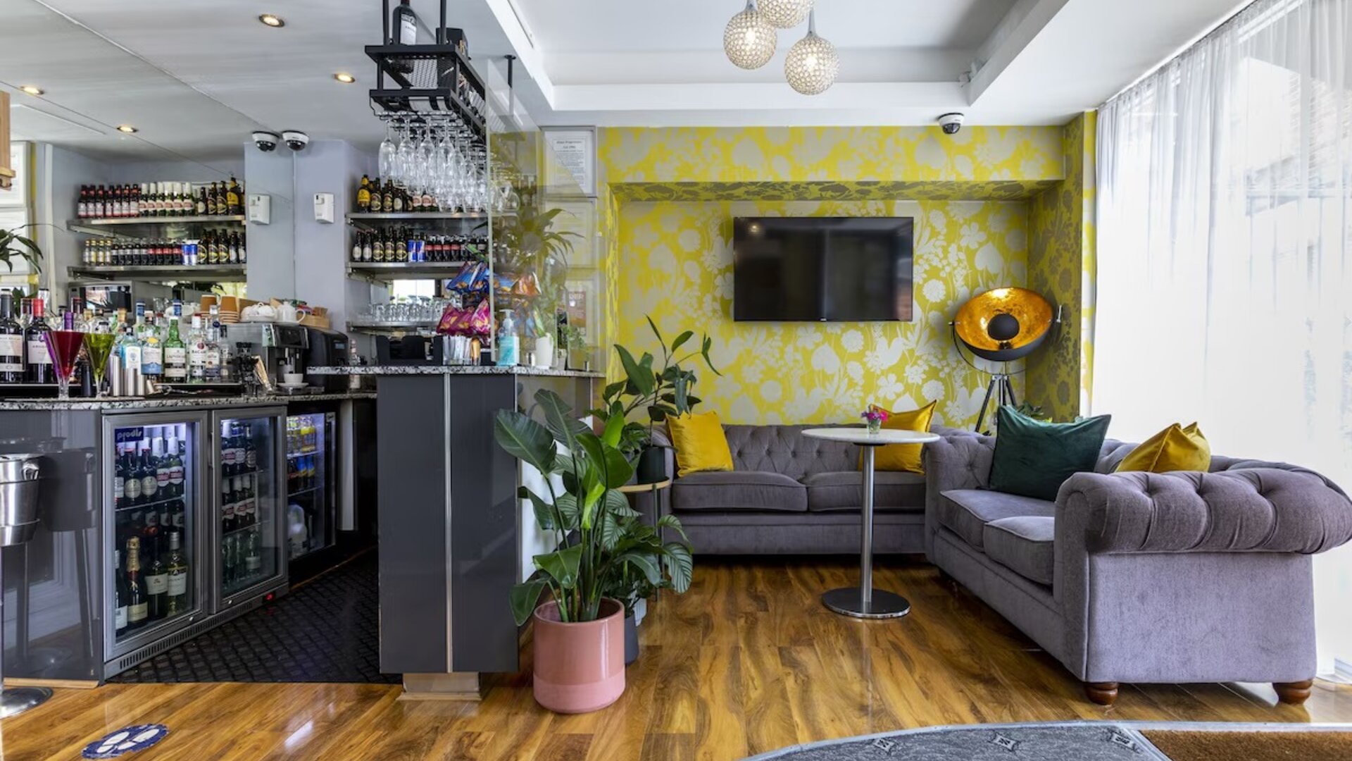 Hotel bar with lounge area at Hotel Shepherds Bush London.