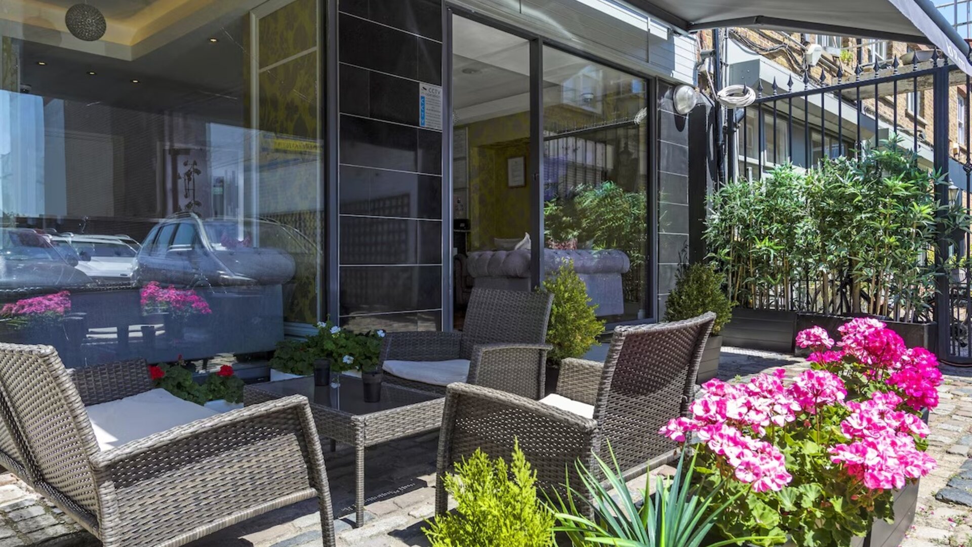 Outdoor seating at Hotel Shepherds Bush London.