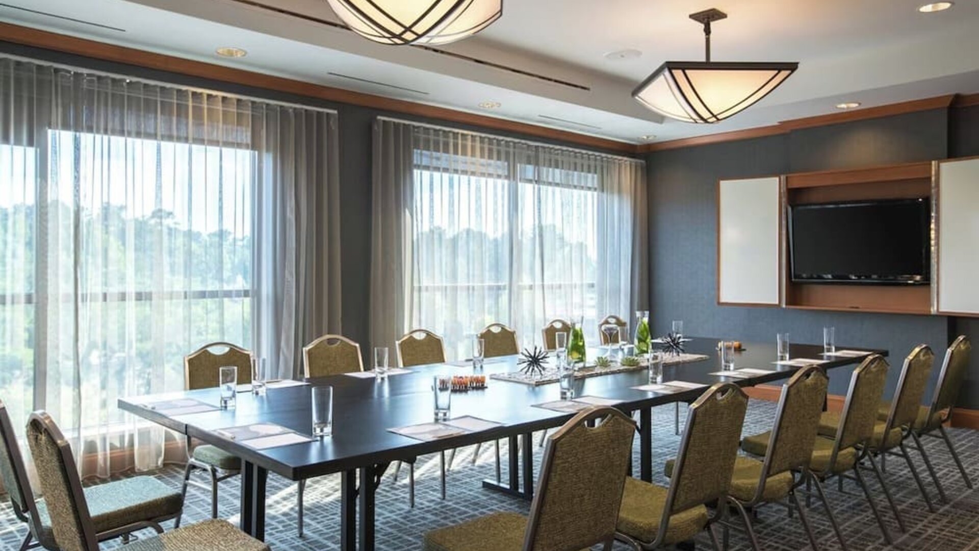 Professional meeting room at Renaissance Raleigh North Hills Hotel.