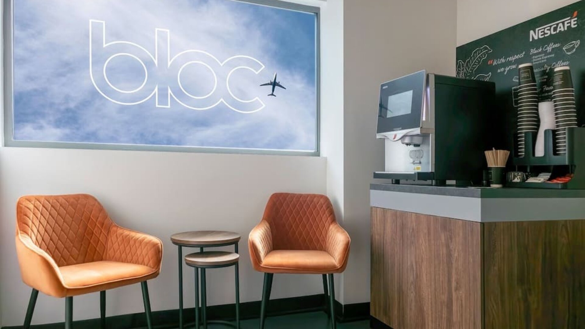 Coffee area at BLOC Gatwick Hotel.