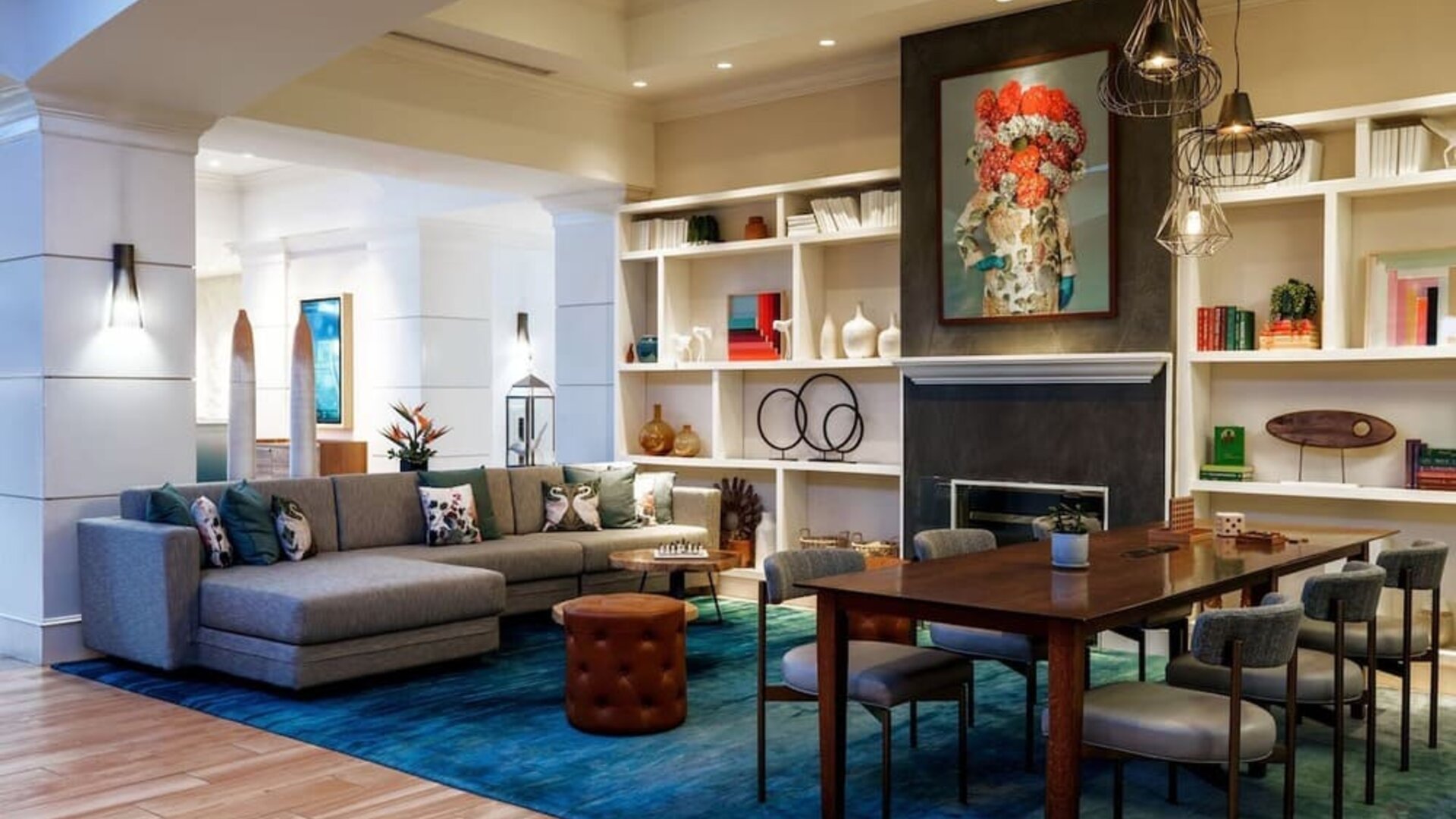 Lobby and coworking lounge at Renaissance Meadowlands Hotel.