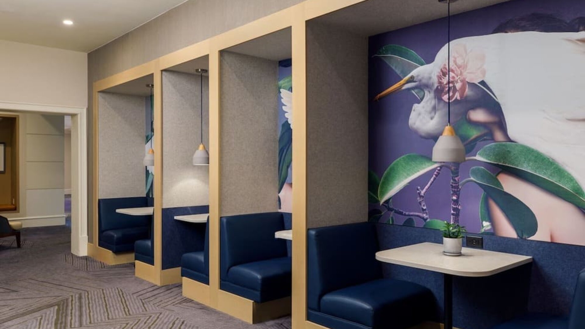 Coworking pods at Renaissance Meadowlands Hotel.