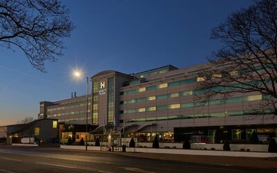 Hotel exterior at Hyatt Place London Heathrow Airport.