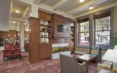 Lobby and coworking lounge at Staybridge Suites Baltimore - Inner Harbor.