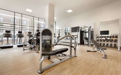 Fitness center at Embassy Suites Boulder.
