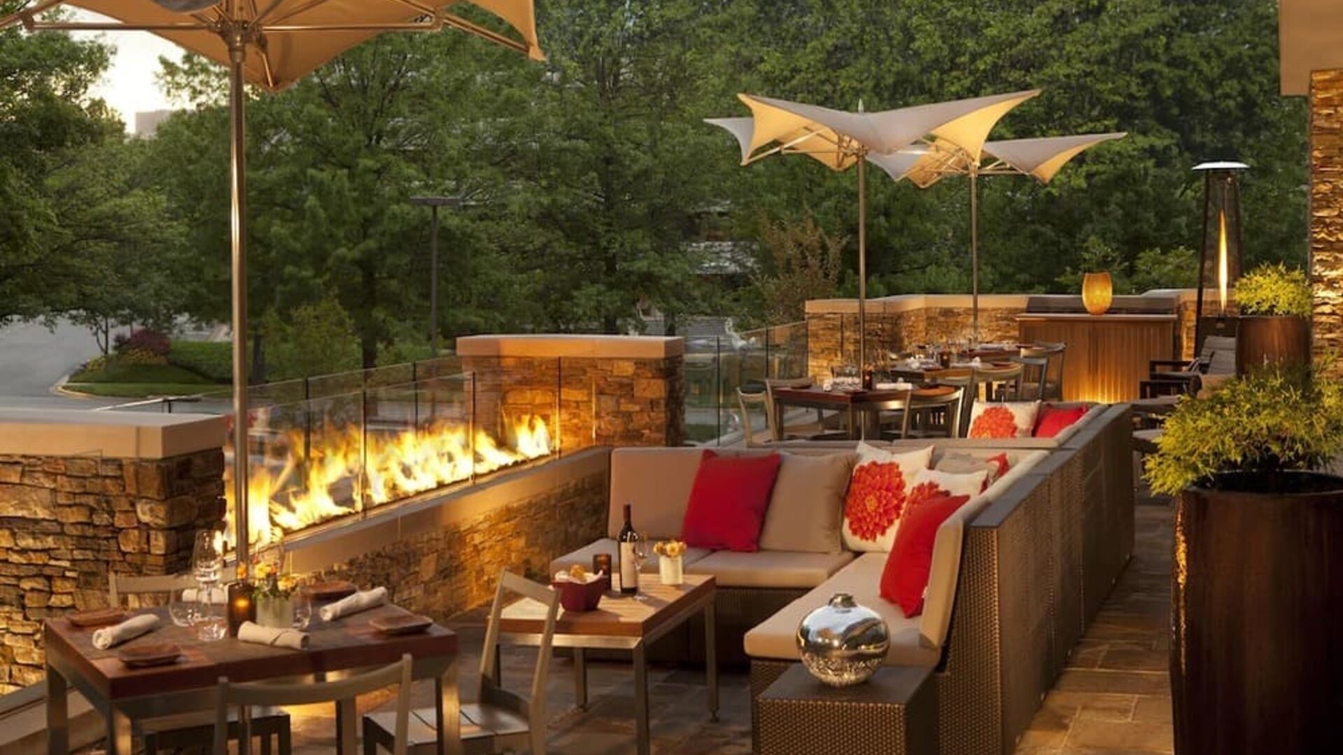 Terrace with fire pit at Hilton McLean Tysons Corner.