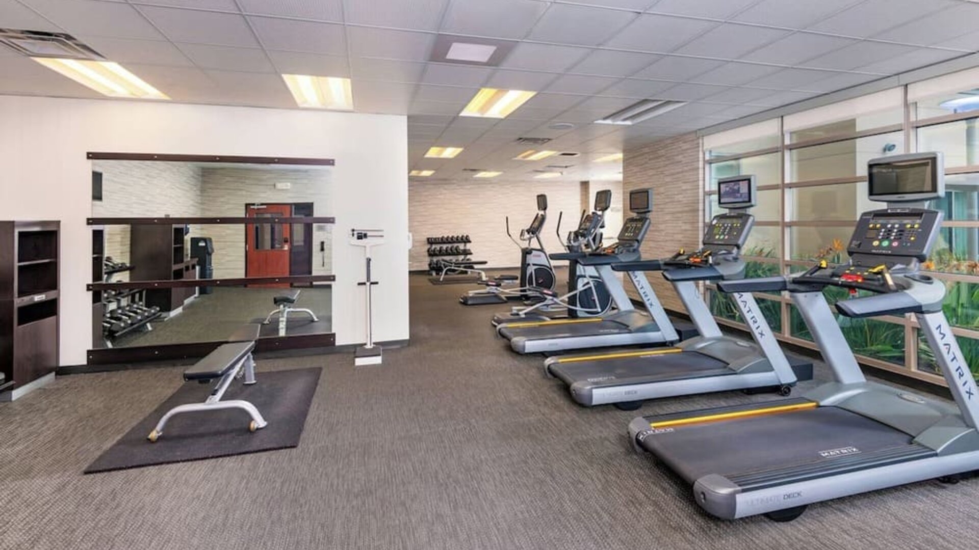 Fitness center at Courtyard By Marriott Santa Ana Orange County.