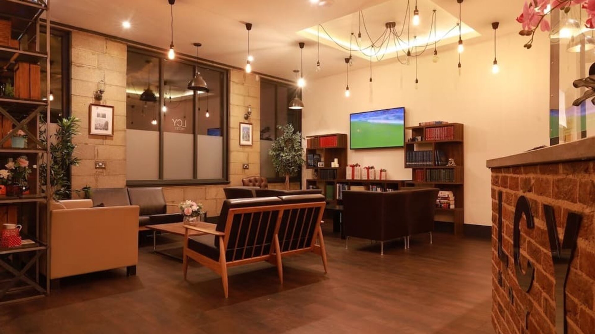 Lobby lounge at London City Airport Hotel.