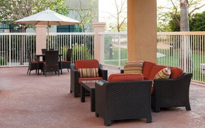 Veranda perfect for coworking at Courtyard By Marriott Santa Clarita Valencia.