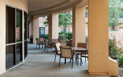 Patio perfect for coworking at Courtyard By Marriott Santa Clarita Valencia.