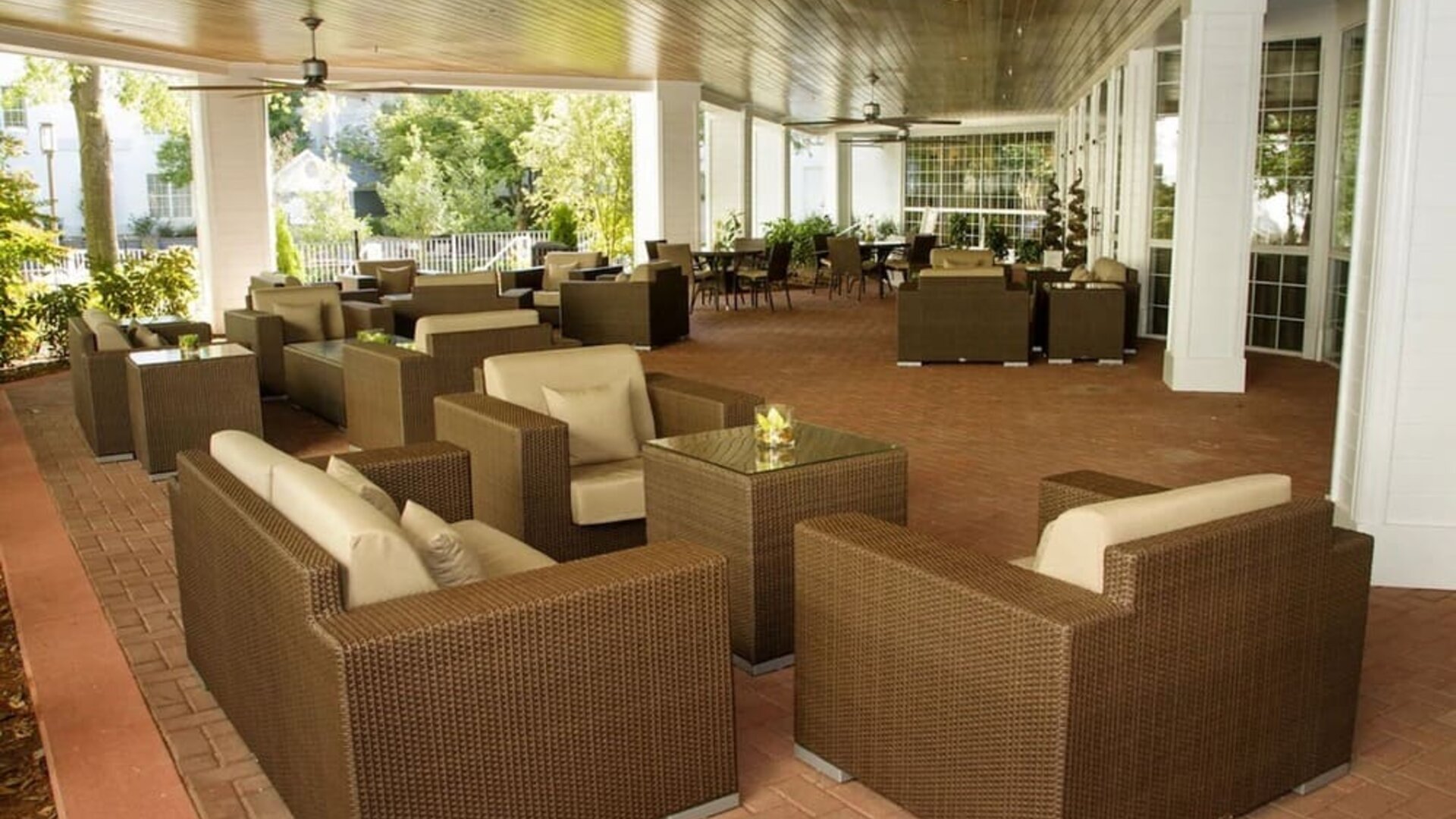 Patio perfect for coworking at DoubleTree Raleigh Durham Airport At Research Triangle Park.